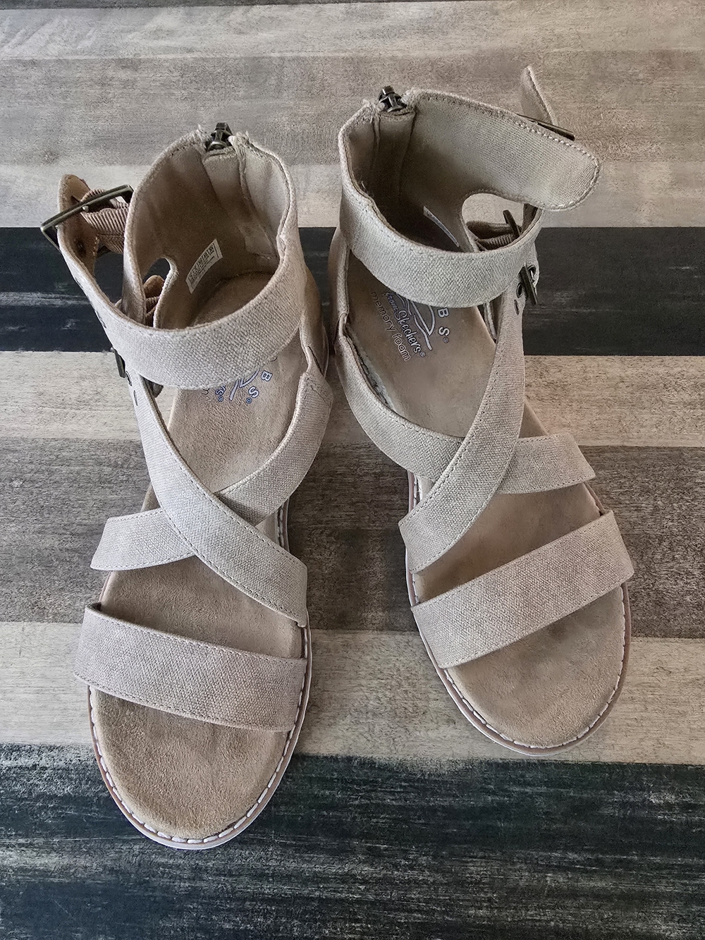 BOBS from Skechers Neutral Beige Strappy Gladiator Sandals